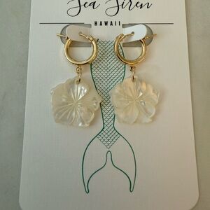 Hibiscus MOP Euro 13 mm huggies Floral Earrings